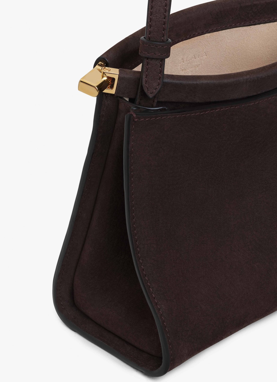 LE CLICK SMALL SQUARE BAG IN NUBUCK  ALAÏA DARK BROWN LE CLICK SMALL SQUARE BAG IN NUBUCK